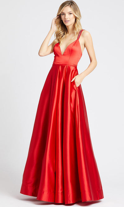 Mac Duggal - 26053I Beaded Crisscross Strap Back Satin Gown In Red