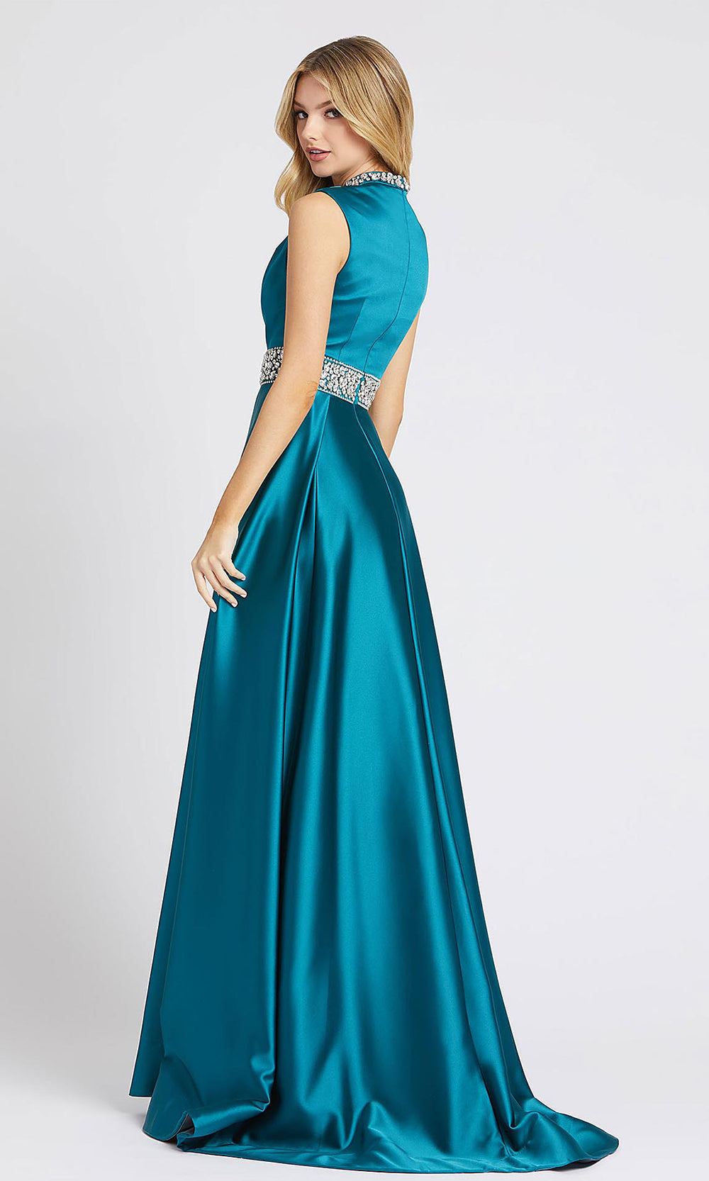 Mac Duggal - 26063L Beaded High Neck A-Line Gown In Green