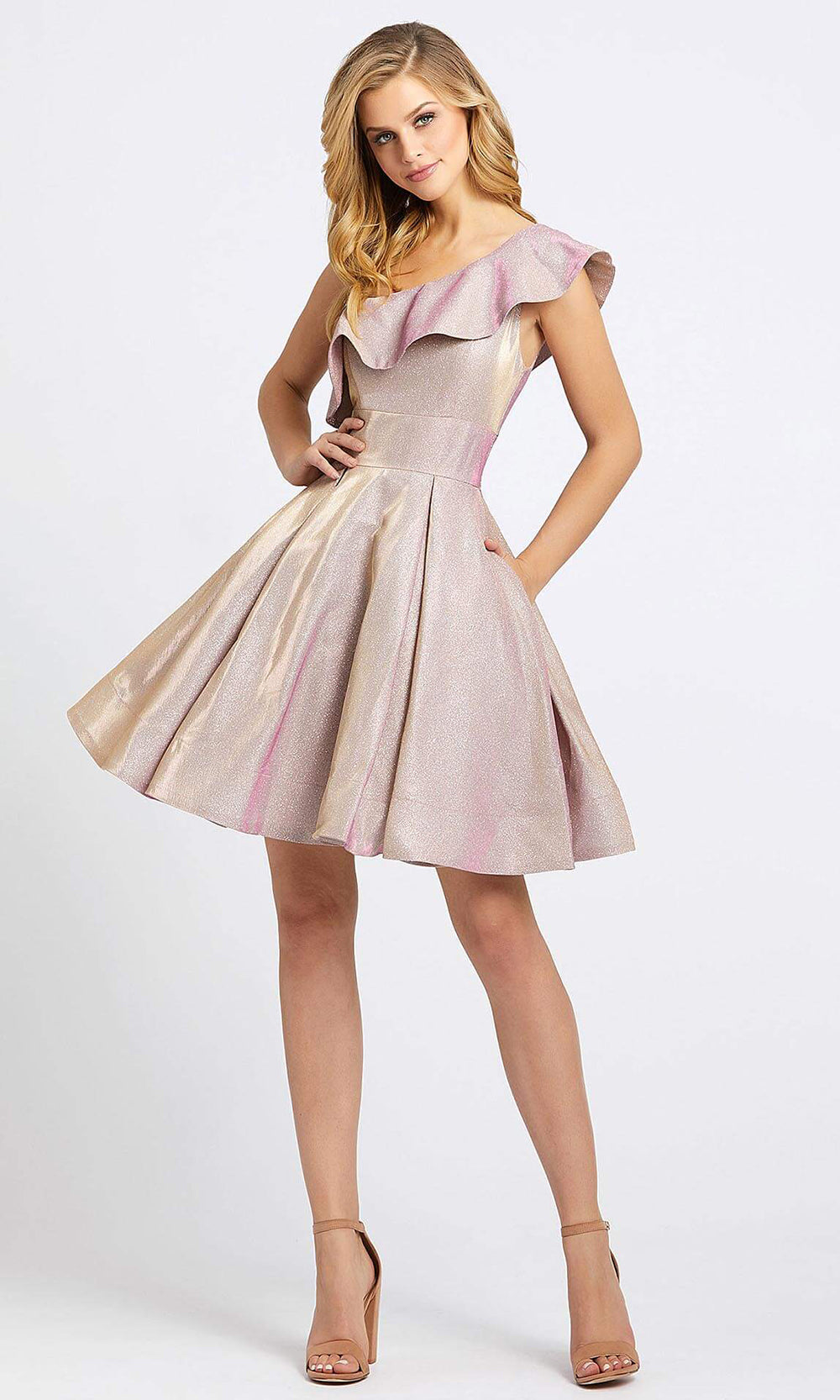 Mac Duggal - 26097I Ruffle One Shoulder A-Line Dress In Pinkgrade 8 grad dresses, graduation dresses