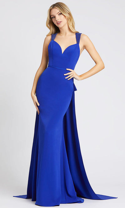 Mac Duggal - 26158I Bow Accented Sheath Overskirt Dress In Blue