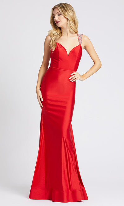 Mac Duggal - 26159I Crystal Beaded Strap Mermaid Gown In Red