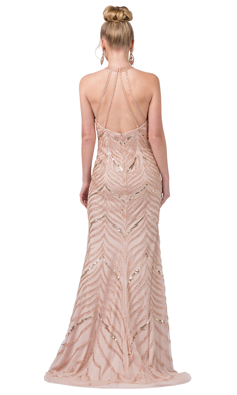 Dancing Queen - 2616 Strappy Back Embellished Column In Pink and Gold