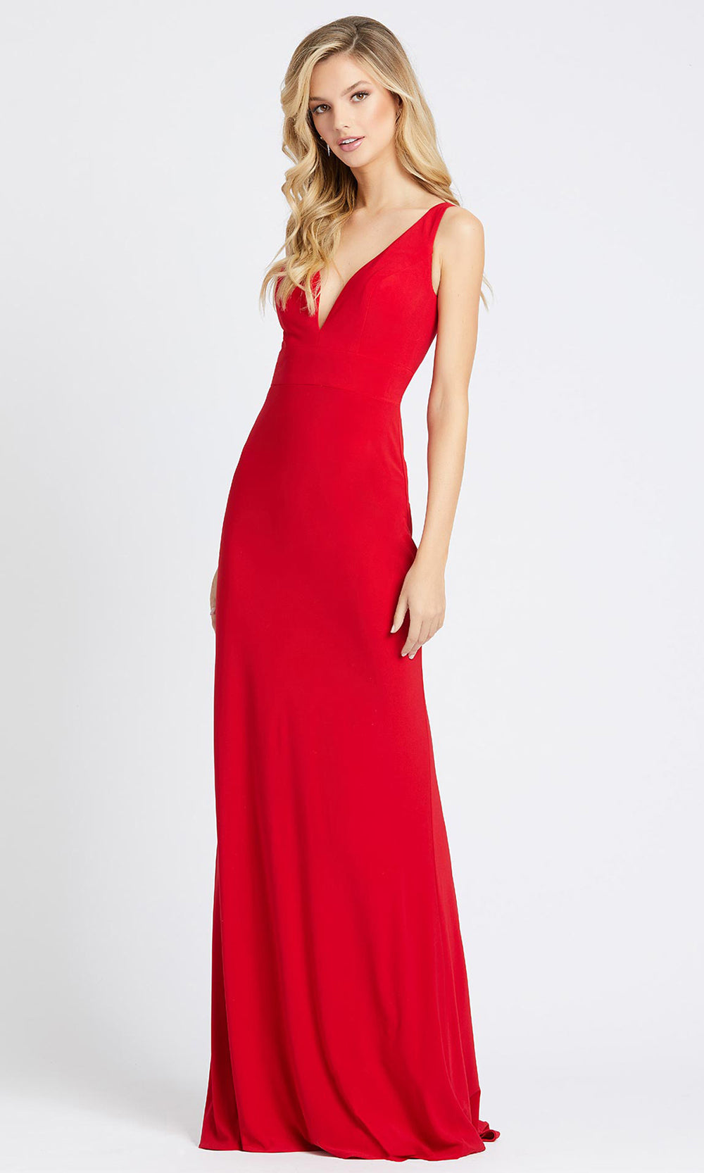 Mac Duggal - 26190I Deep V Neck Fitted Dress In Red