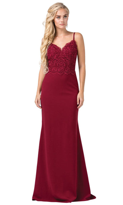 Dancing Queen - 2620 Embroidered V Neck Trumpet Dress With Train In Red