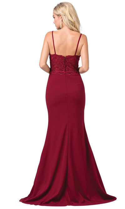 Dancing Queen - 2620 Embroidered V Neck Trumpet Dress With Train In Red