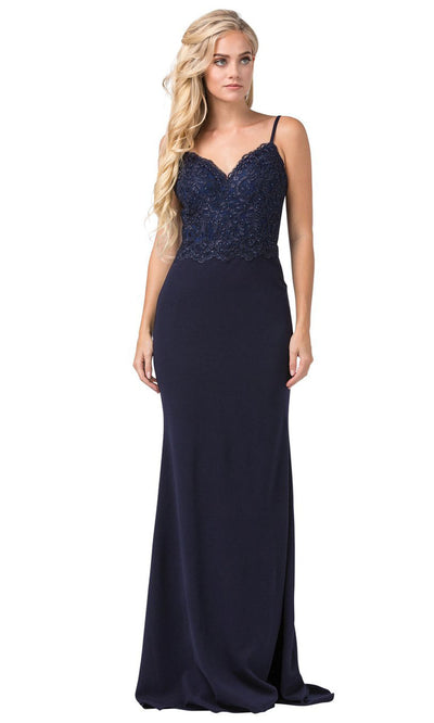Dancing Queen - 2620 Embroidered V Neck Trumpet Dress With Train In Blue