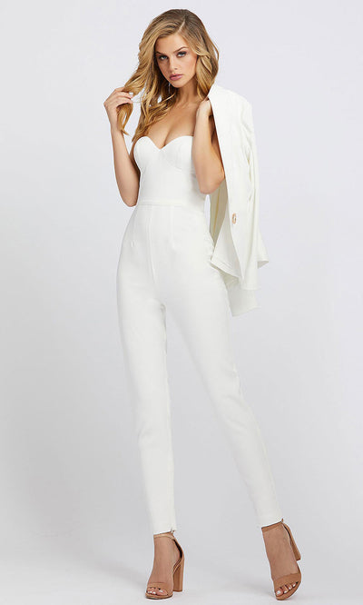 Mac Duggal - 26223I Strapless Bustier Jumpsuit with Jacket In White