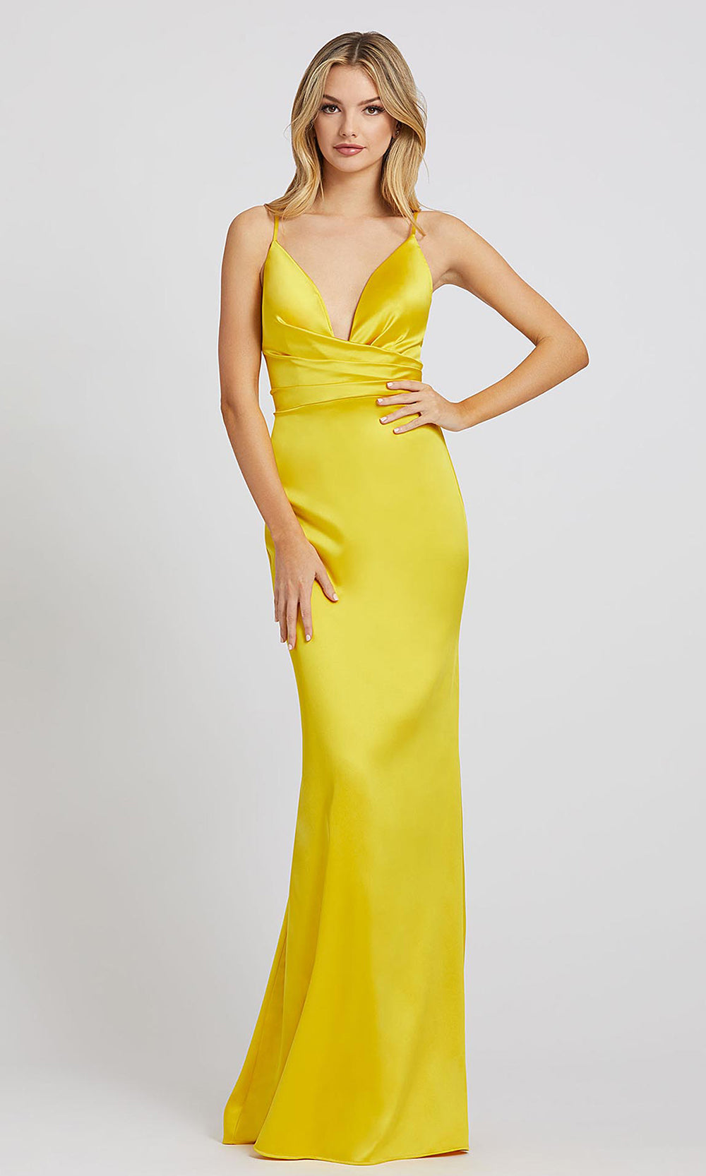 Mac Duggal - 26264I Plunged V Neck Evening Gown With Train In Yellow