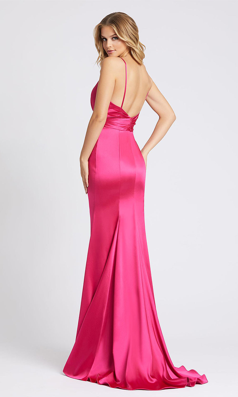 Mac Duggal - 26264I Plunged V Neck Evening Gown With Train In Pink