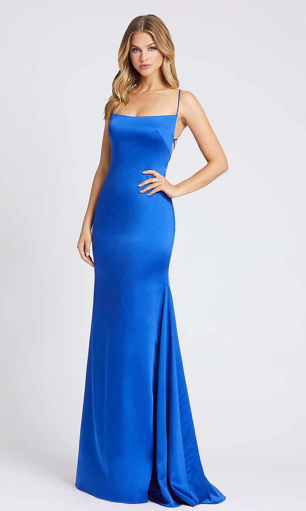 Mac Duggal - 26268I Strappy Open Back Silky Mermaid Gown In Blue