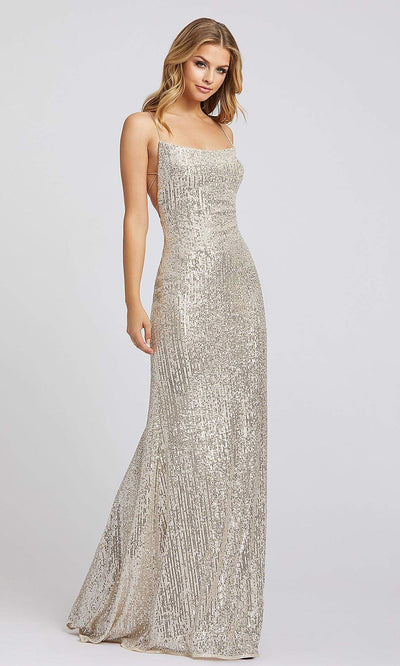 Mac Duggal - 26269I Open Back Fitted Sequin Evening Gown In Silver & Gray