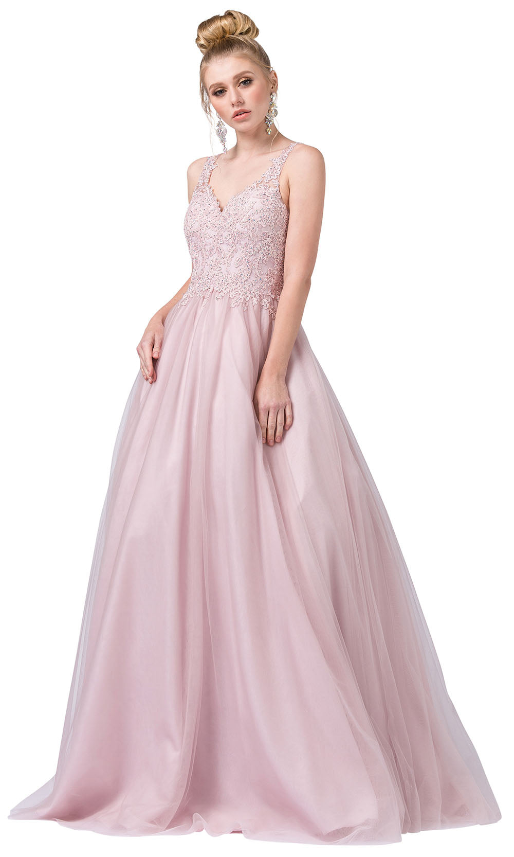 Dancing Queen - 2626 Sleeveless Embroidered Bodice A-Line Dress In Pink