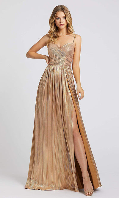 Mac Duggal - 26275I Plunging V Neck A-Line Gown In Gold