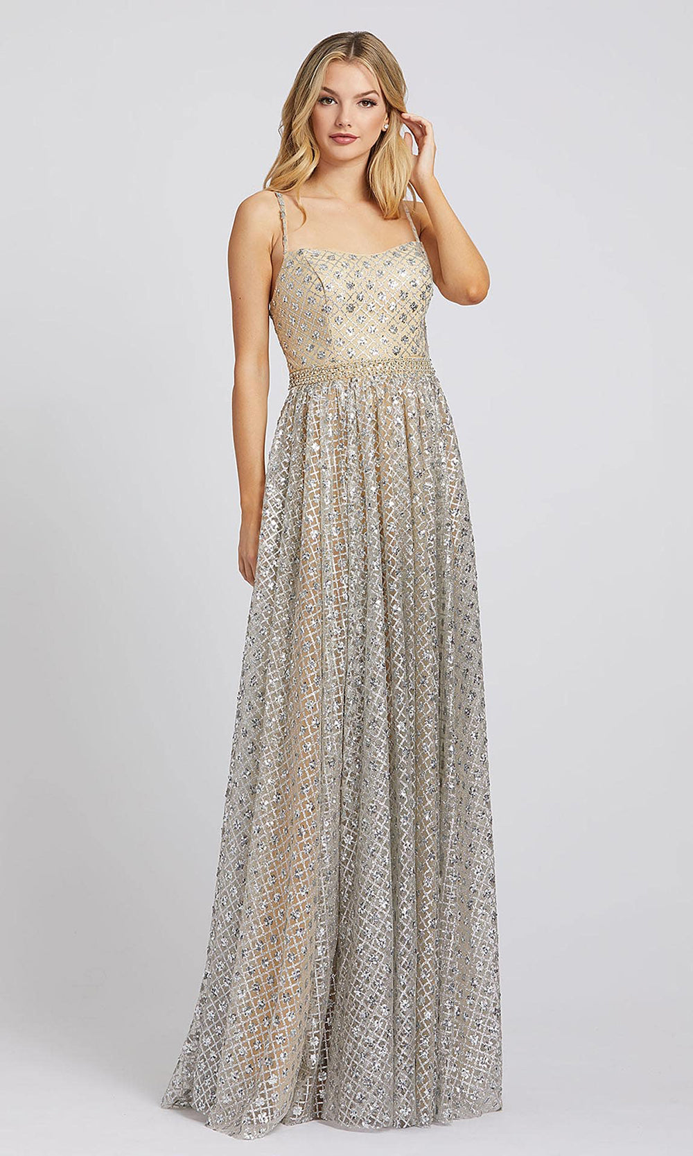 Mac Duggal - 26294I Sleeveless Fully Embellished A-Line Gown in Champagne and Gold