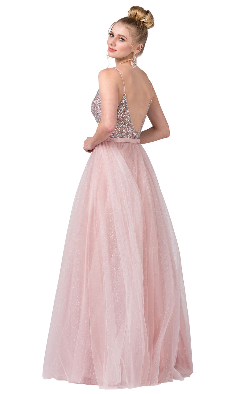 Dancing Queen - 2644 Open Back Beaded A-Line Dress In Pink