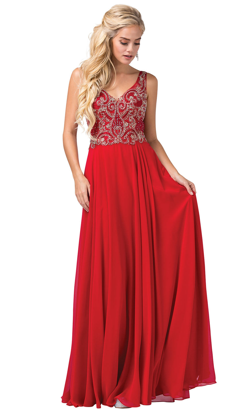 Dancing Queen - 2647 Jeweled Applique A-Line Dress In Red
