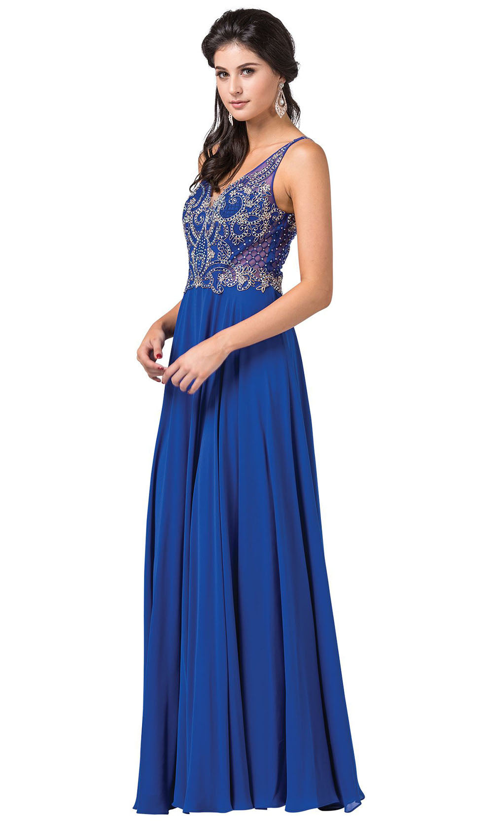 Dancing Queen - 2647 Jeweled Applique A-Line Dress In Blue