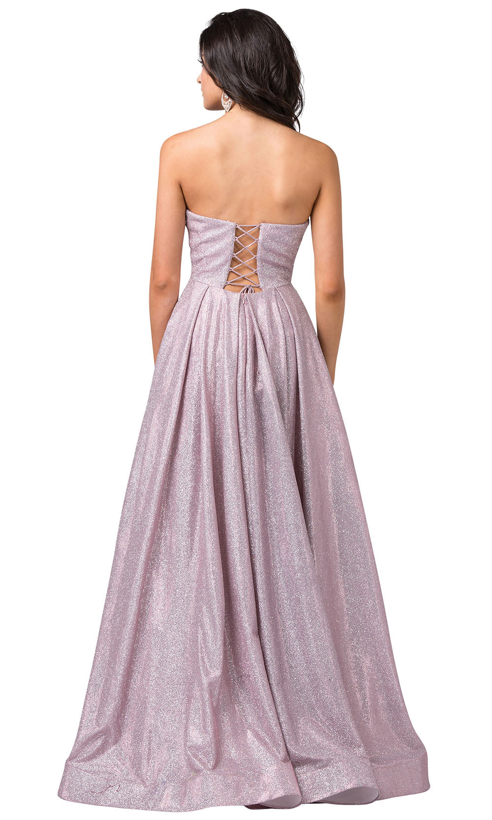 Dancing Queen - 2651 Strapless Shimmer Metallic A-Line Gown In Pink