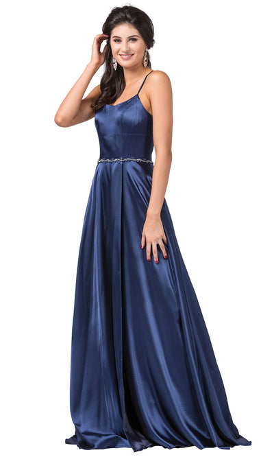Dancing Queen - 2652 Sleek Cutout Back High Slit A-Line Dress In Blue