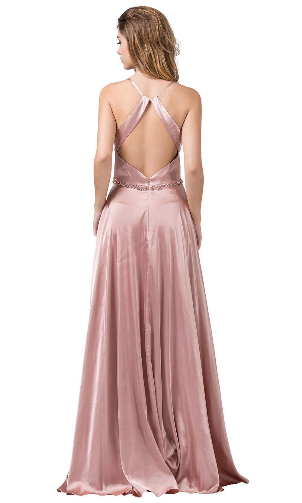 Dancing Queen - 2652 Sleek Cutout Back High Slit A-Line Dress In Pink