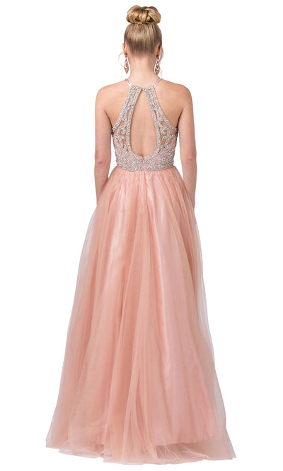 Dancing Queen - 2685 Crystal Beaded Halter Prom Dress In Pink and Gold