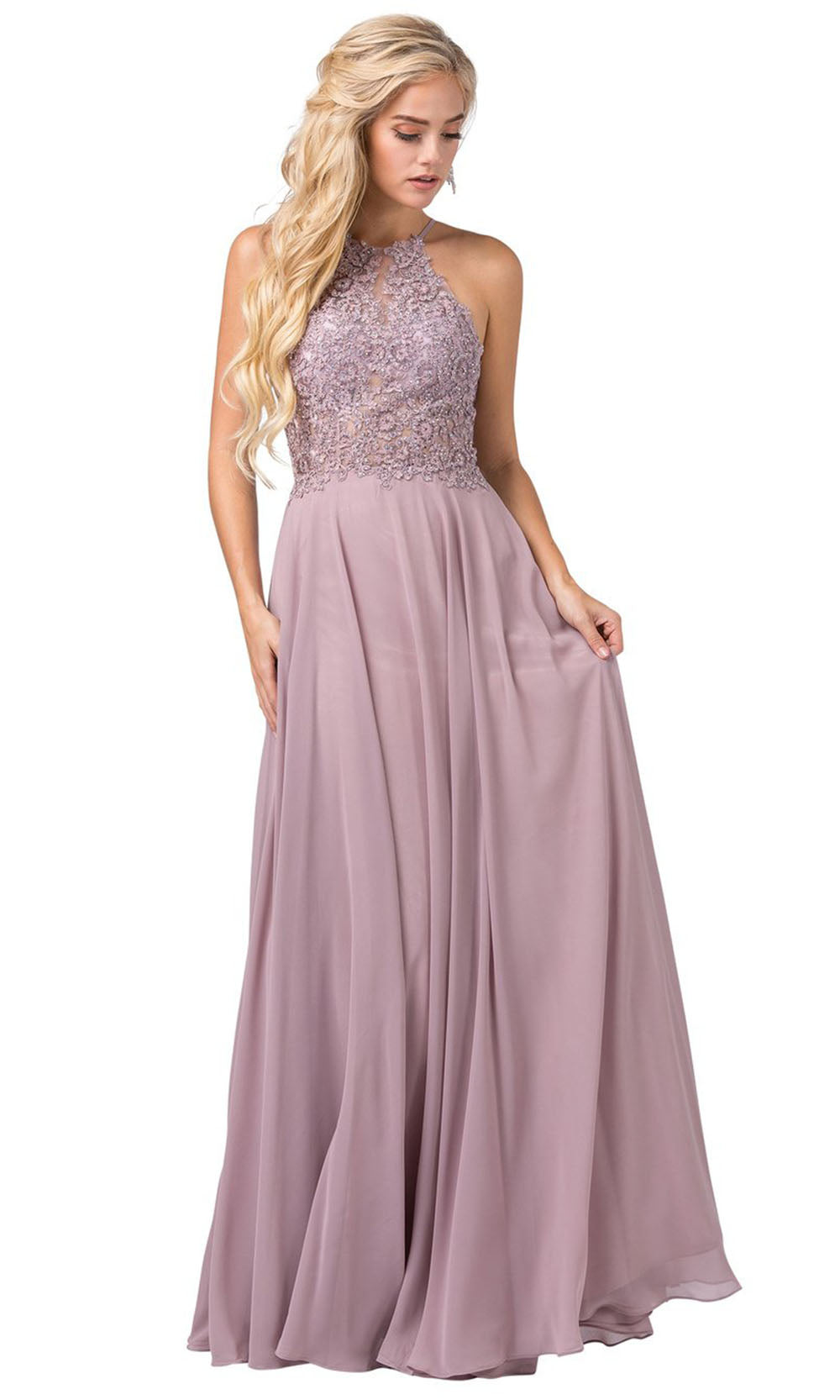 Dancing Queen - 2716 Embroidered Halter A-Line Dress In Pink