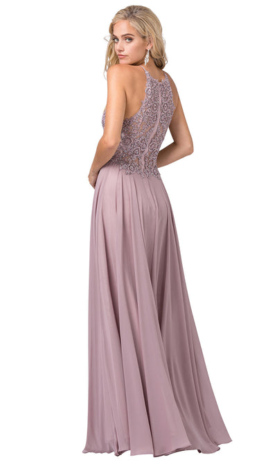 Dancing Queen - 2716 Embroidered Halter A-Line Dress In Pink