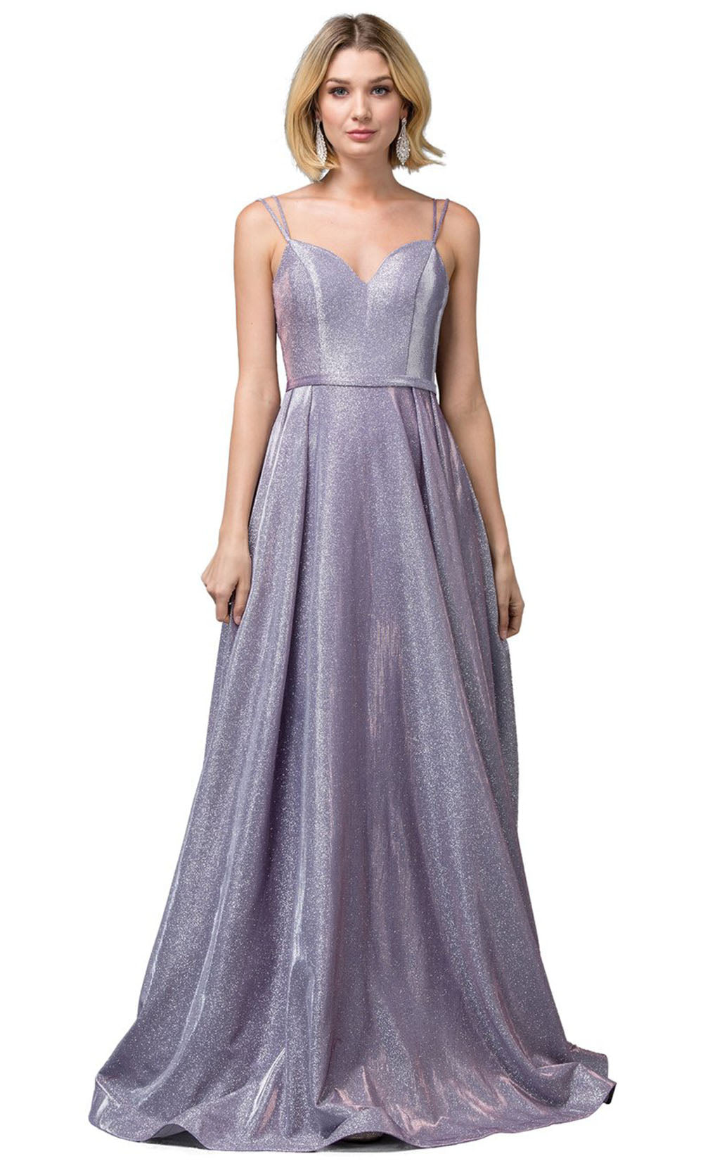 Dancing Queen - 2720 Sleeveless V-Neck Shimmer A-Line Gown In Purple