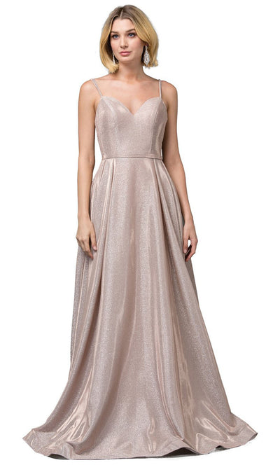 Dancing Queen - 2720 Sleeveless V-Neck Shimmer A-Line Gown In Champagne & Gold