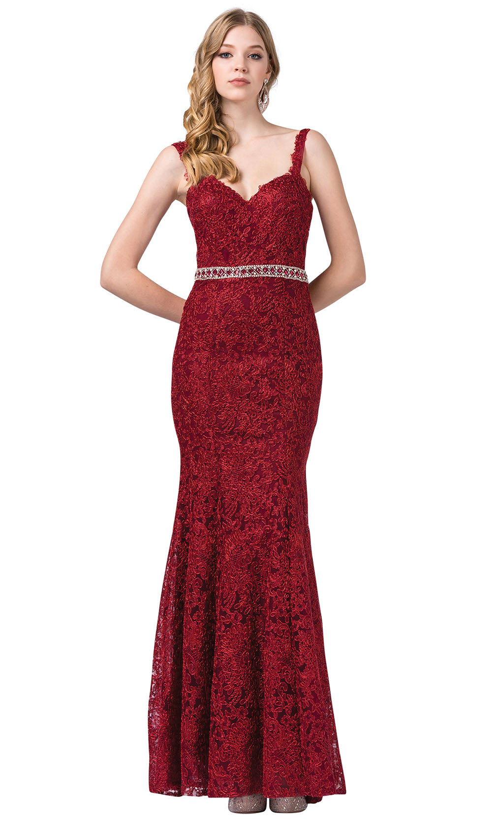 Dancing Queen - 2724 Embroidered Trumpet Evening Gown In Red