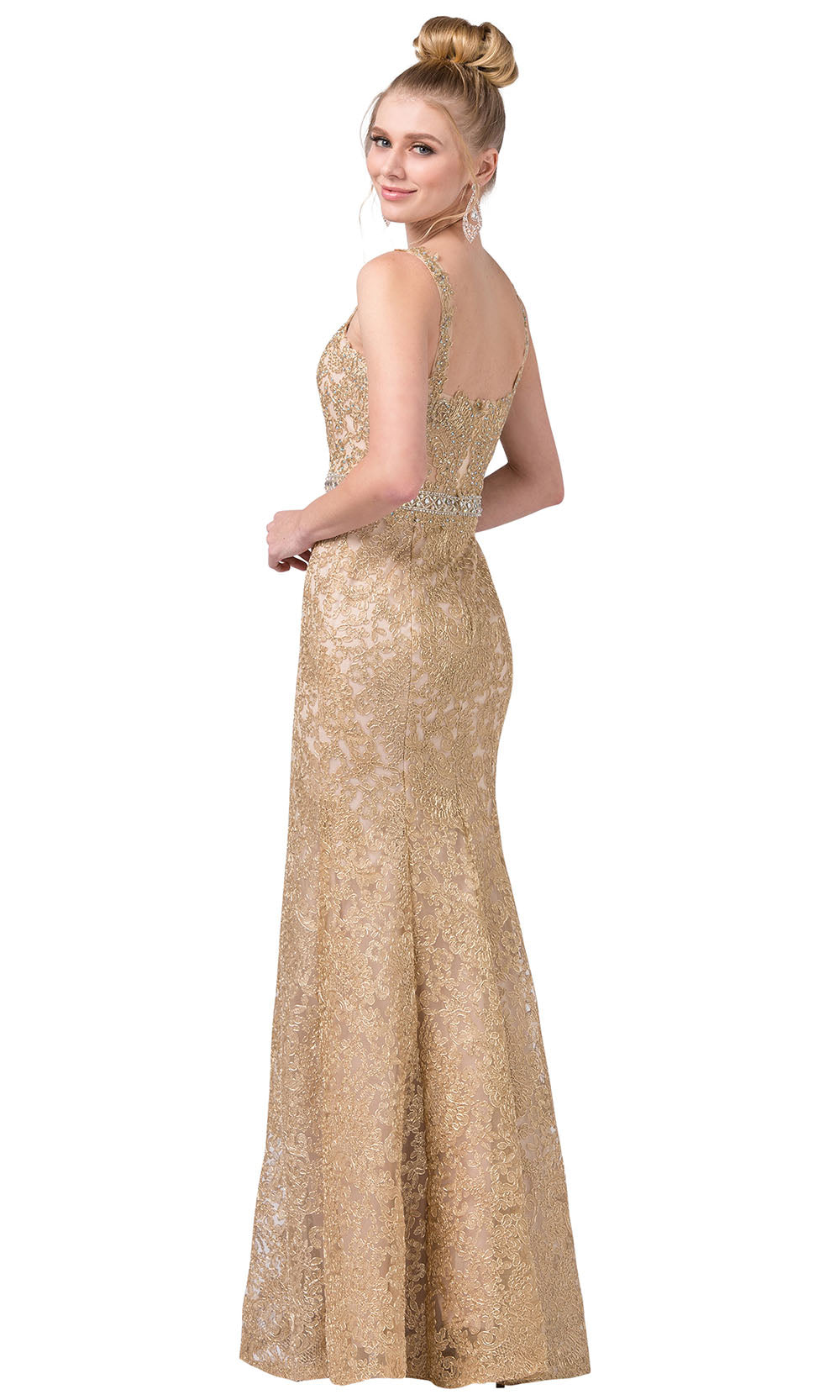 Dancing Queen - 2724 Embroidered Trumpet Evening Gown In Gold
