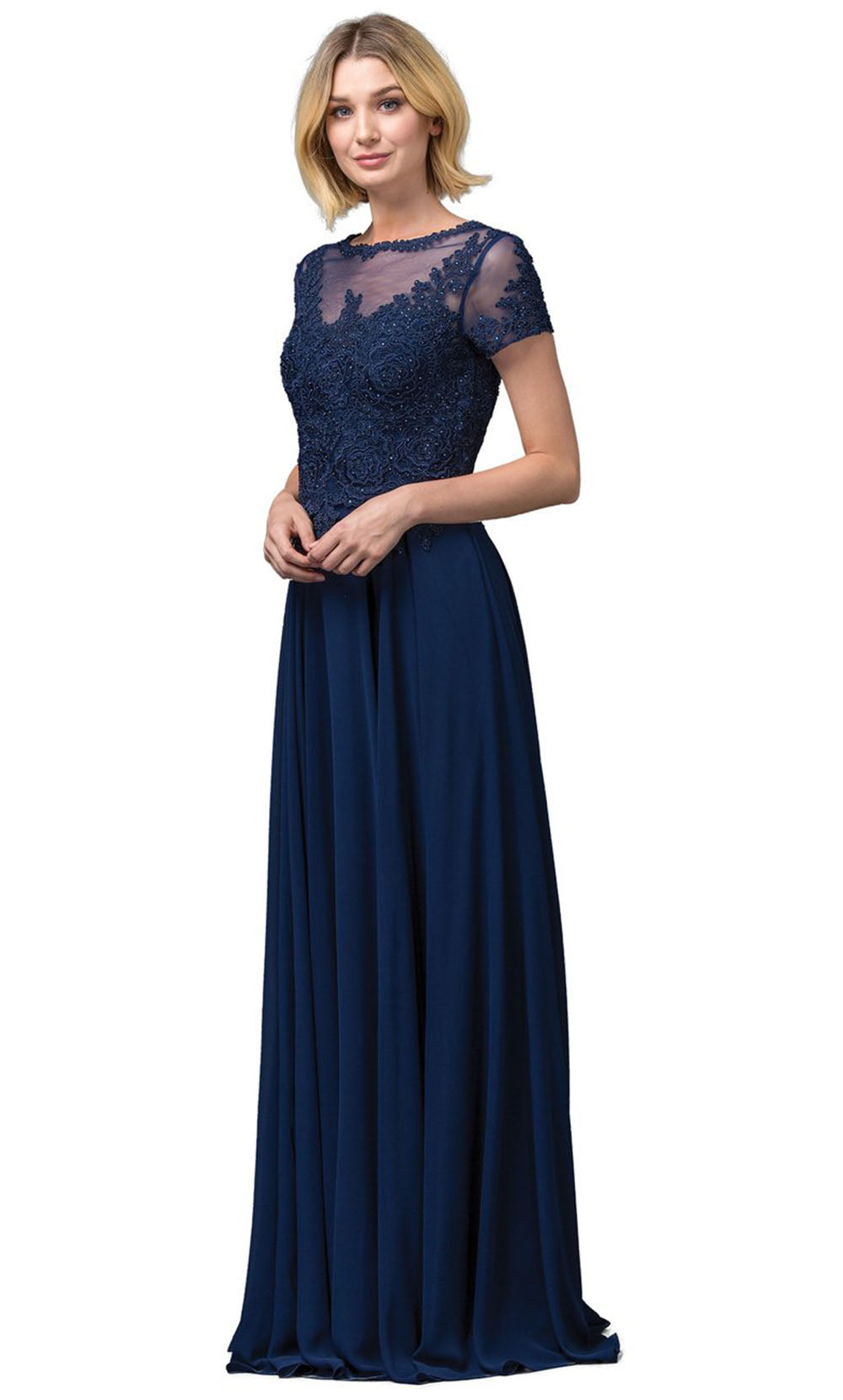 Dancing Queen - 2727 Embroidered Bateau Neck A-Line Gown In Blue