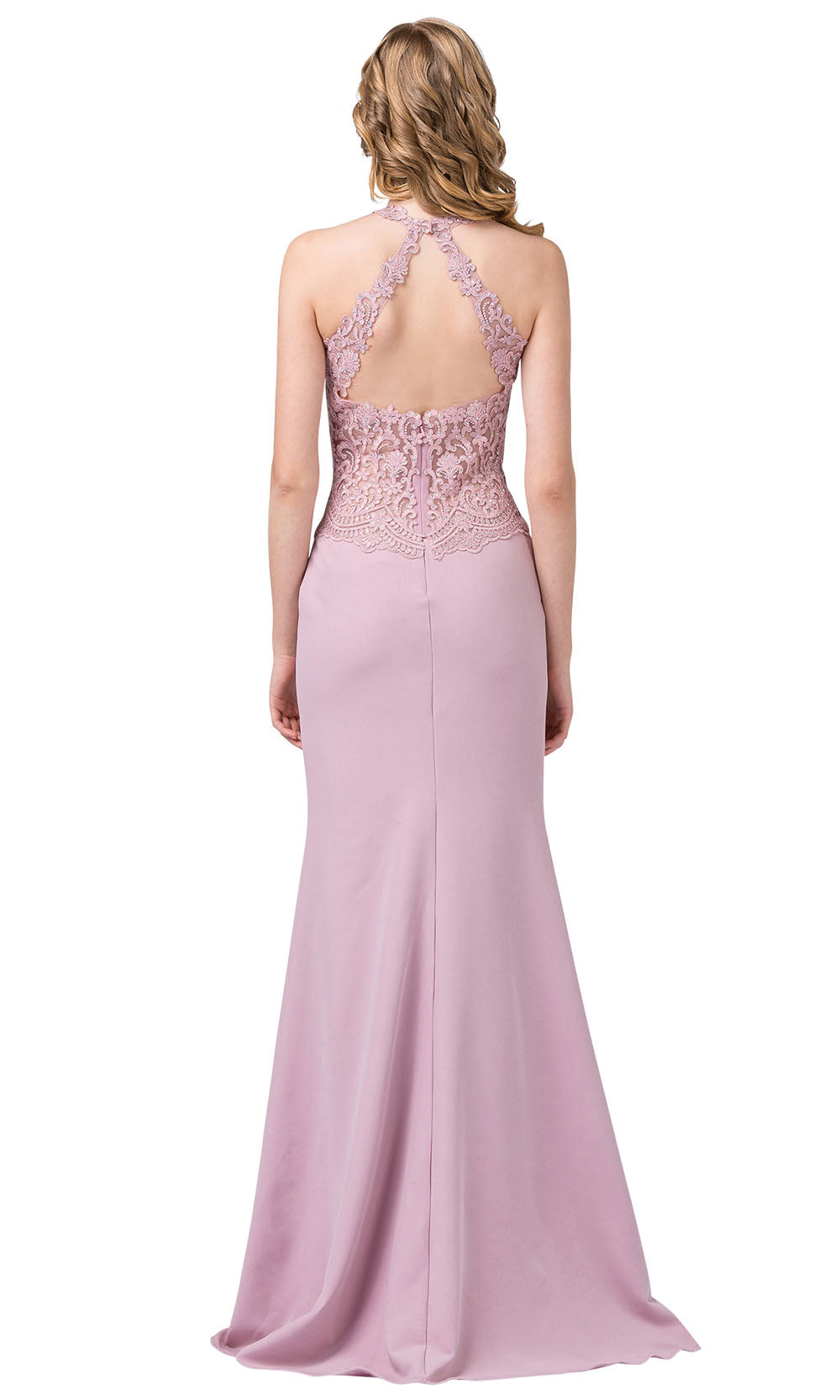 Dancing Queen - 2787 Embroidered Cutout Halter Long Dress In Pink