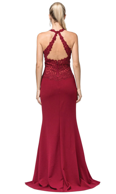 Dancing Queen - 2787 Embroidered Cutout Halter Long Dress In Burgundy