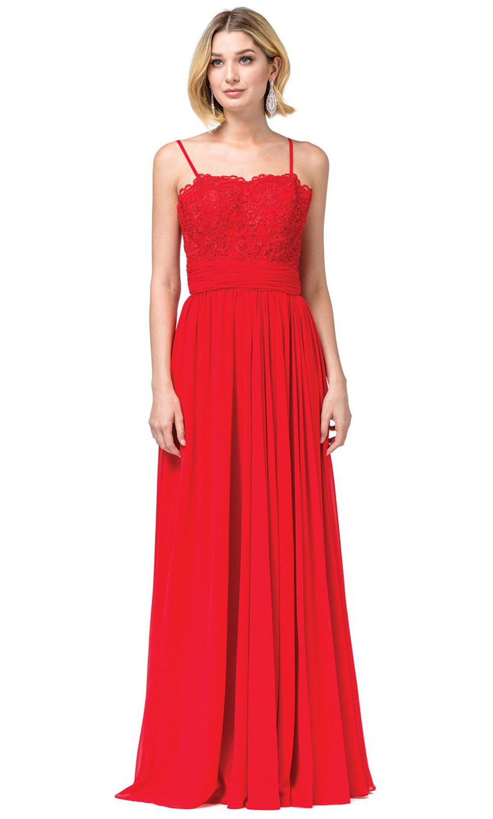 Dancing Queen - 2789 Sleeveless Lace Bodice Slit A-Line Gown In Red