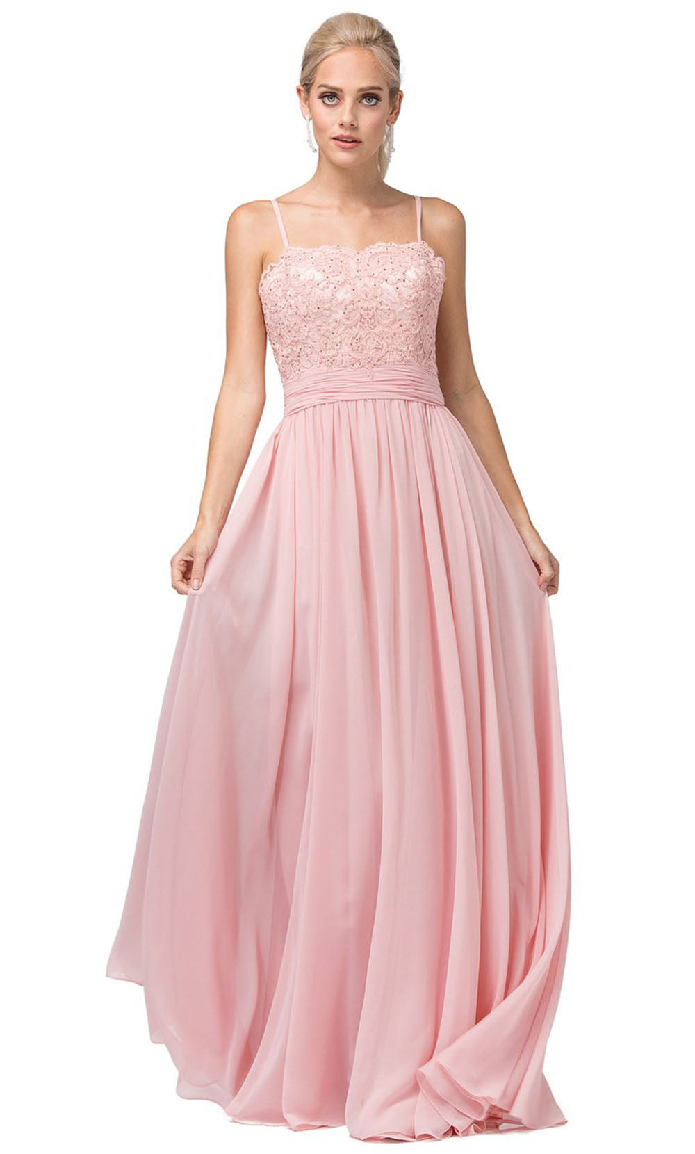 Dancing Queen - 2789 Sleeveless Lace Bodice Slit A-Line Gown In Pink