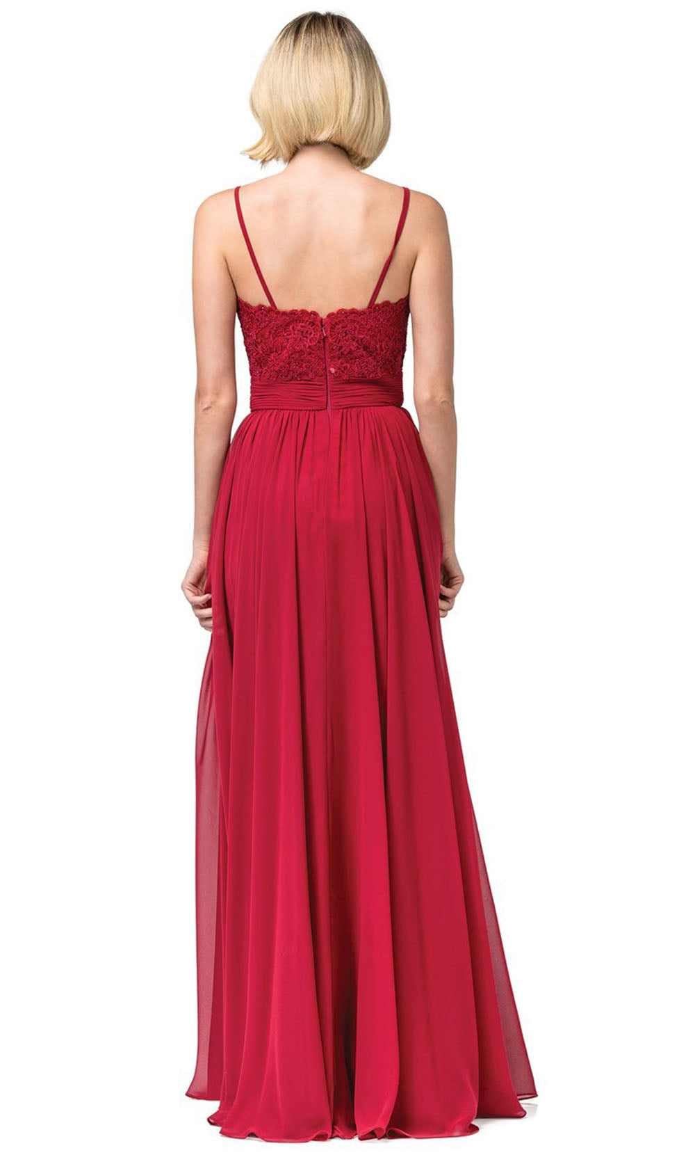 Dancing Queen - 2789 Sleeveless Lace Bodice Slit A-Line Gown In Burgundy
