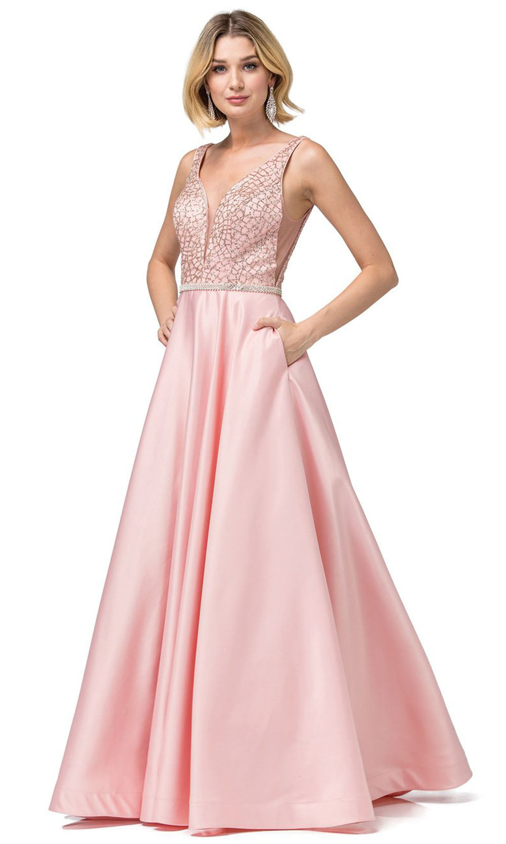 Dancing Queen - 2805 Glittery Bodice Linen A-Line Gown In Pink