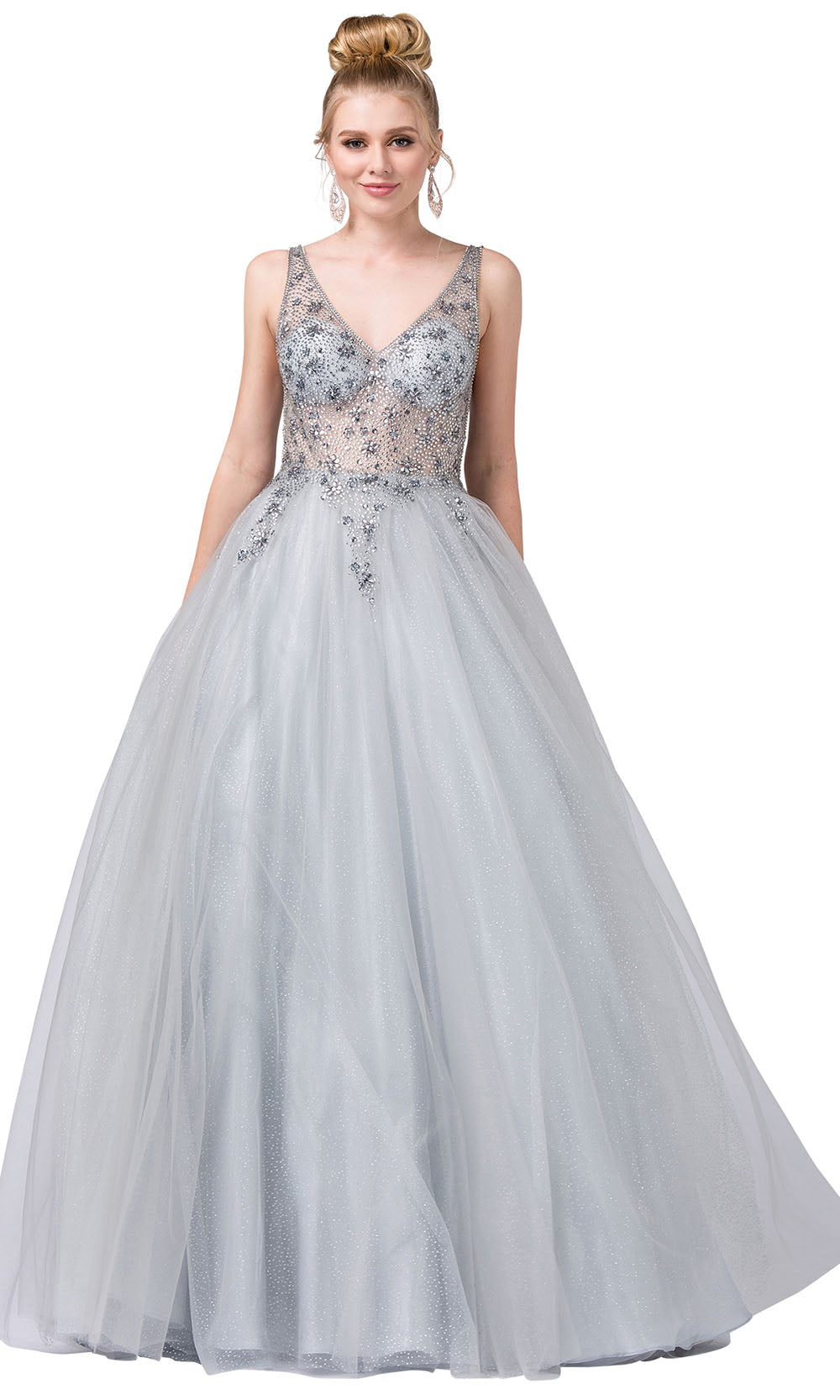 Dancing Queen - 2816 Shimmering Fit And Flare Tulle Ballgown In Silver