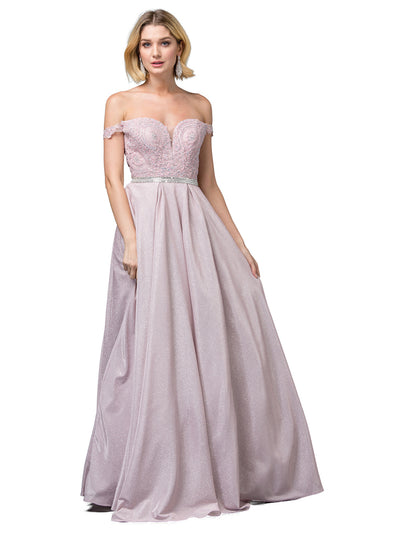 Dancing Queen - 2820 Off Shoulder Glittered A-Line Gown In Pink