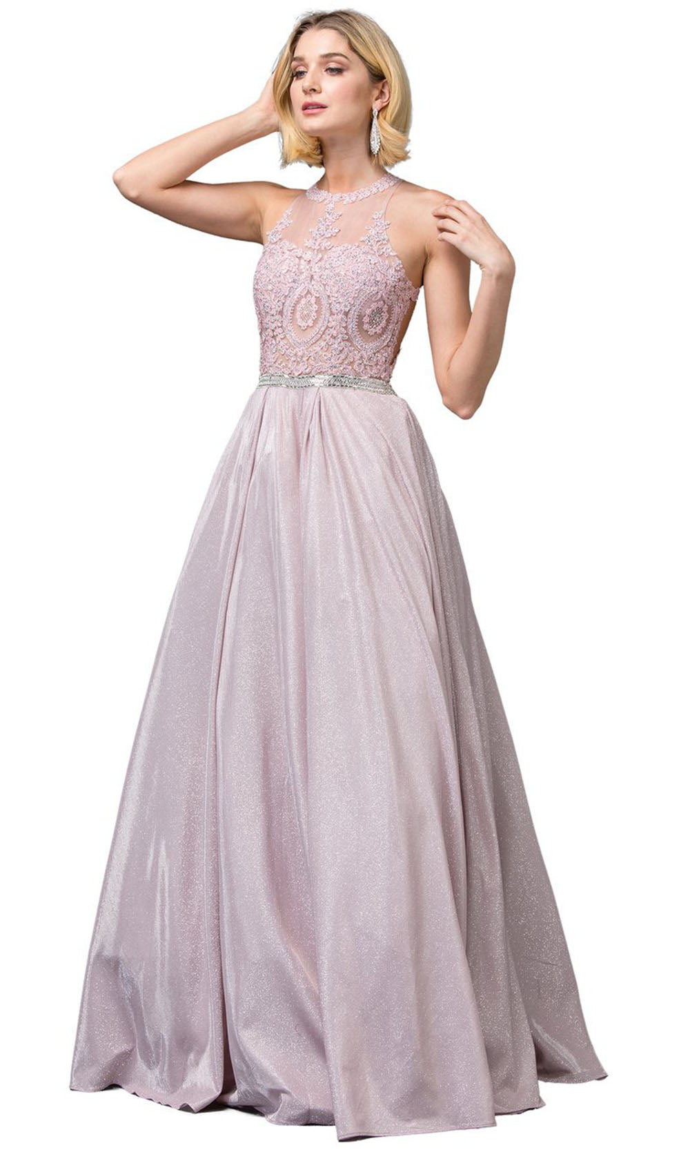 Dancing Queen - 2829 Grecian Halter Glitter A-Line Dress In Pink
