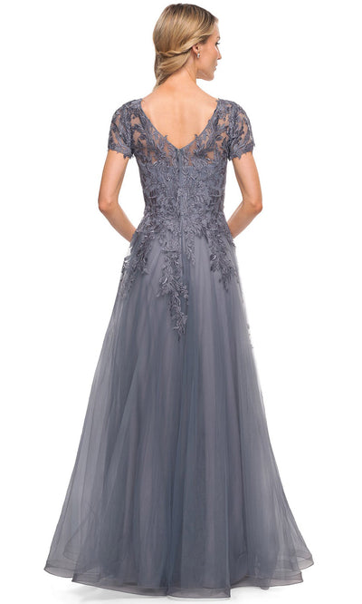 La Femme - 29164 Lace And Tulle A Line Long Evening Dress In Gray