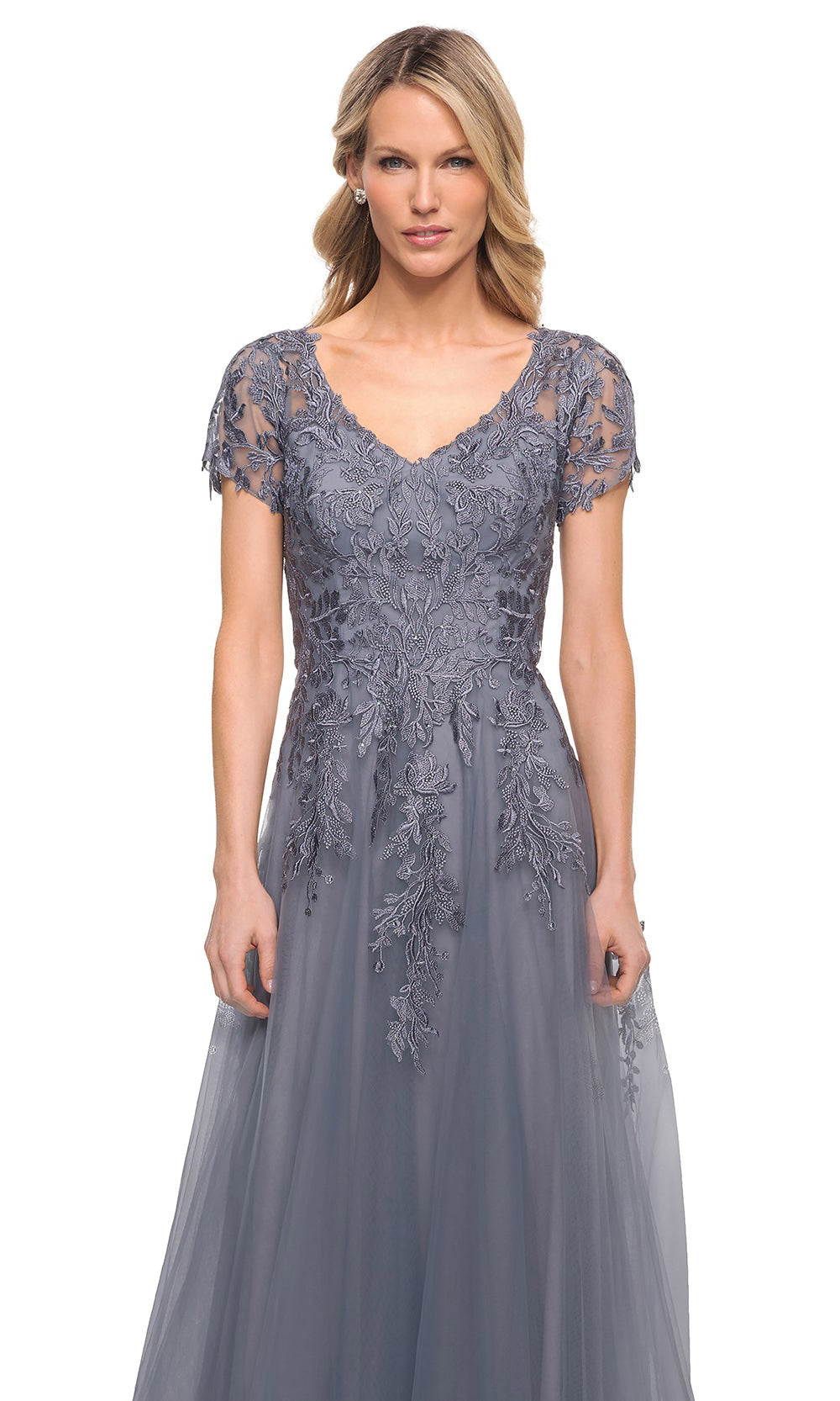 La Femme - 29164 Lace And Tulle A Line Long Evening Dress In Gray