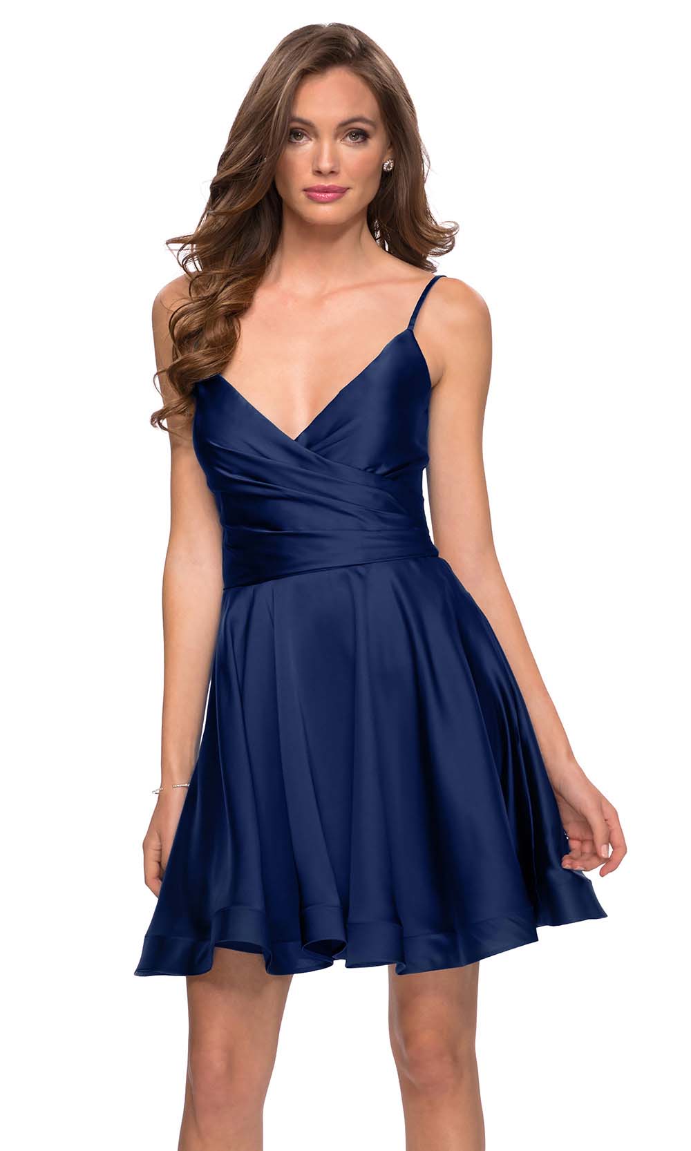 La Femme - 29242 Satin V-Neck Homecoming Dress In Blue