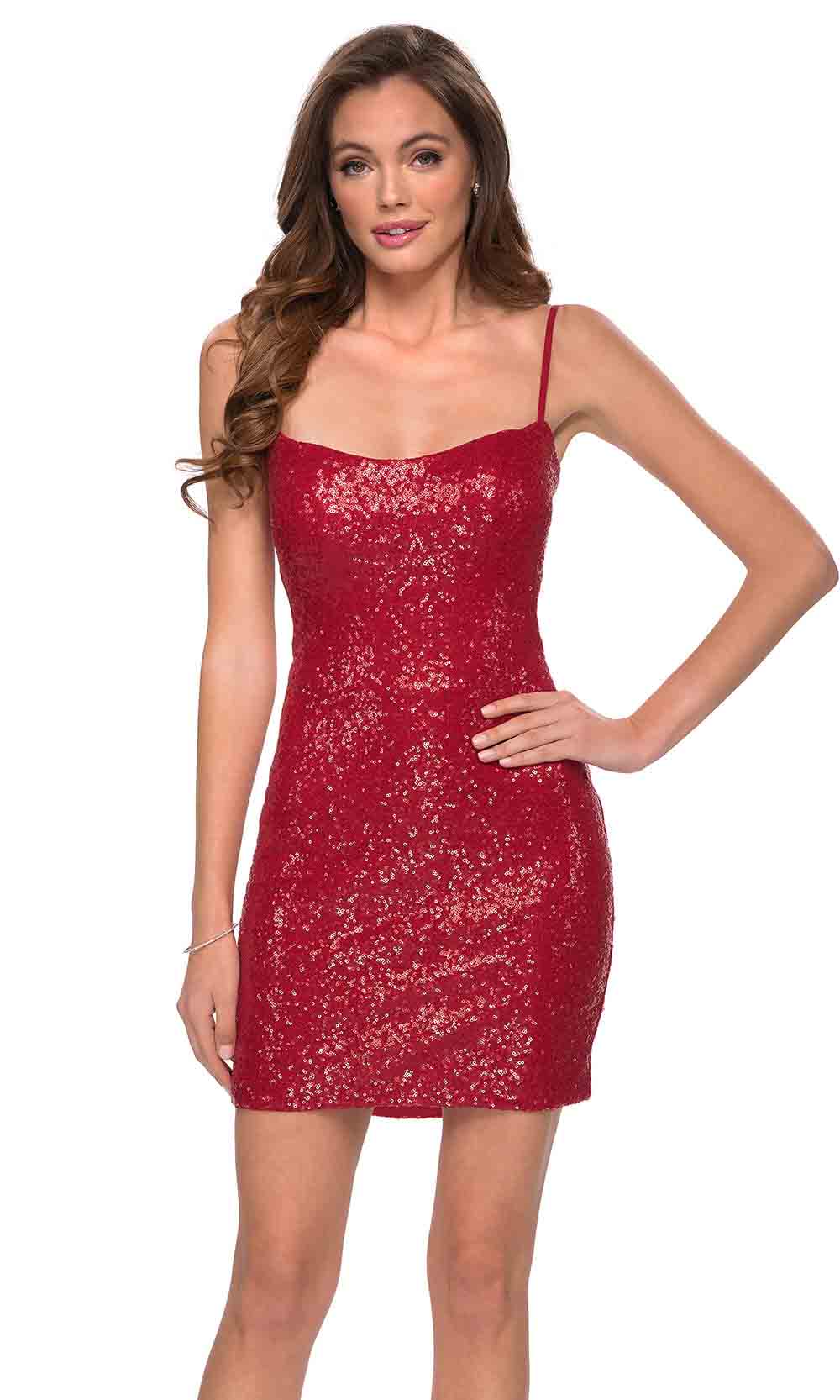 La Femme - 29292 Fitted Sequined Scoop Neck Dress In Red