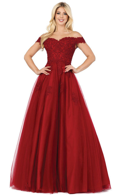 Dancing Queen - 2939 Off Shoulder Embroidered A-Line Gown In Red