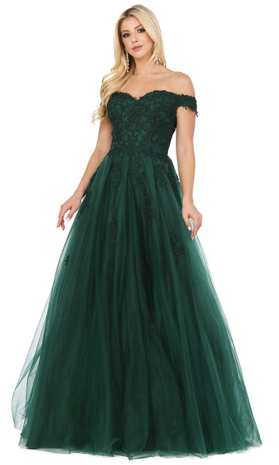 Dancing Queen - 2939 Off Shoulder Embroidered A-Line Gown In Green