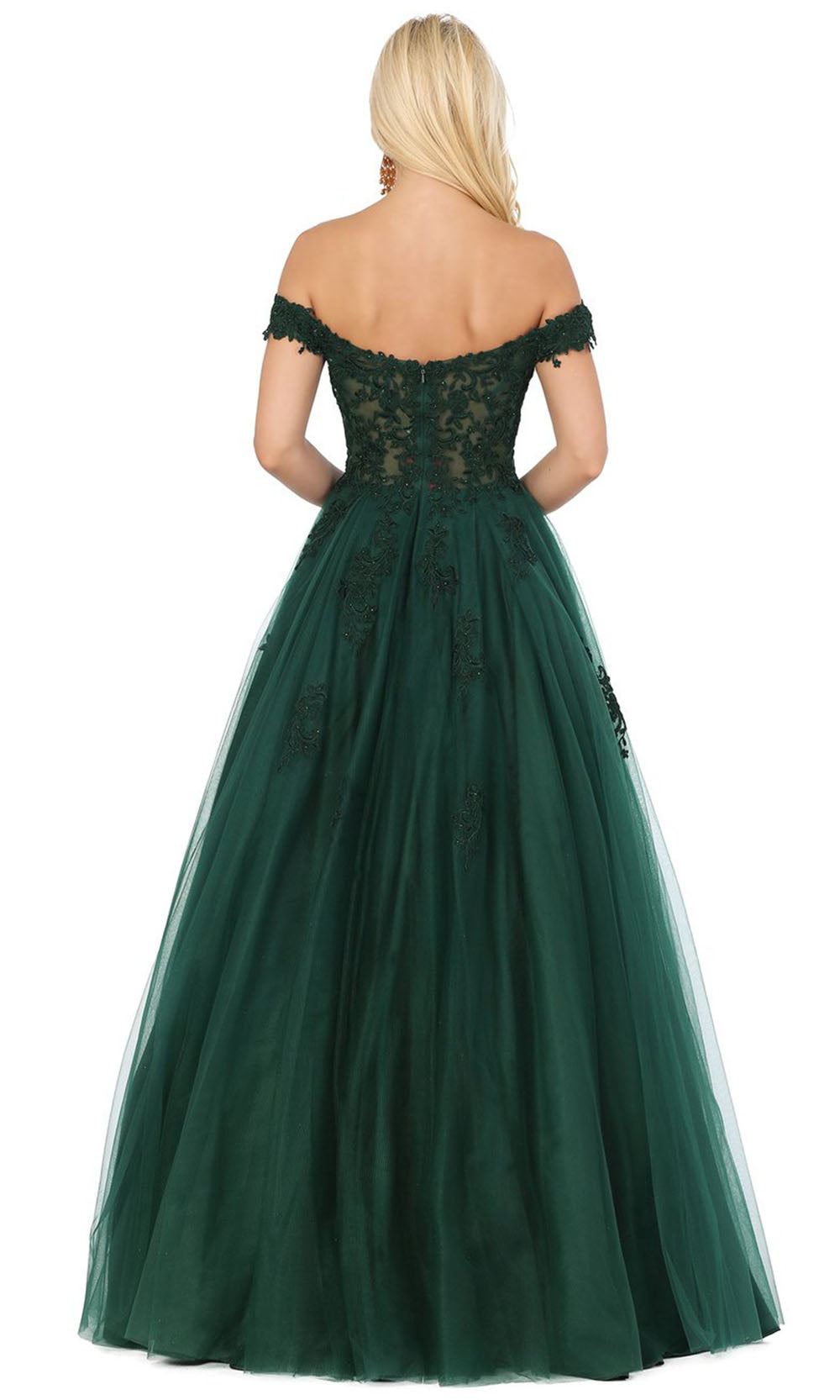 Dancing Queen - 2939 Off Shoulder Embroidered A-Line Gown In Green