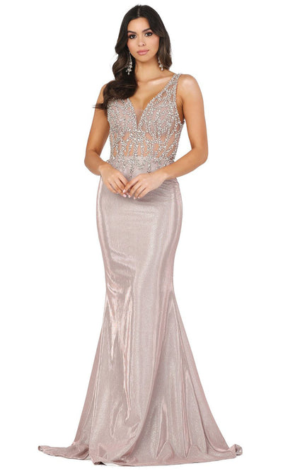 Dancing Queen - 2941 Jeweled Illusion Bodice Mermaid Dress In Pink