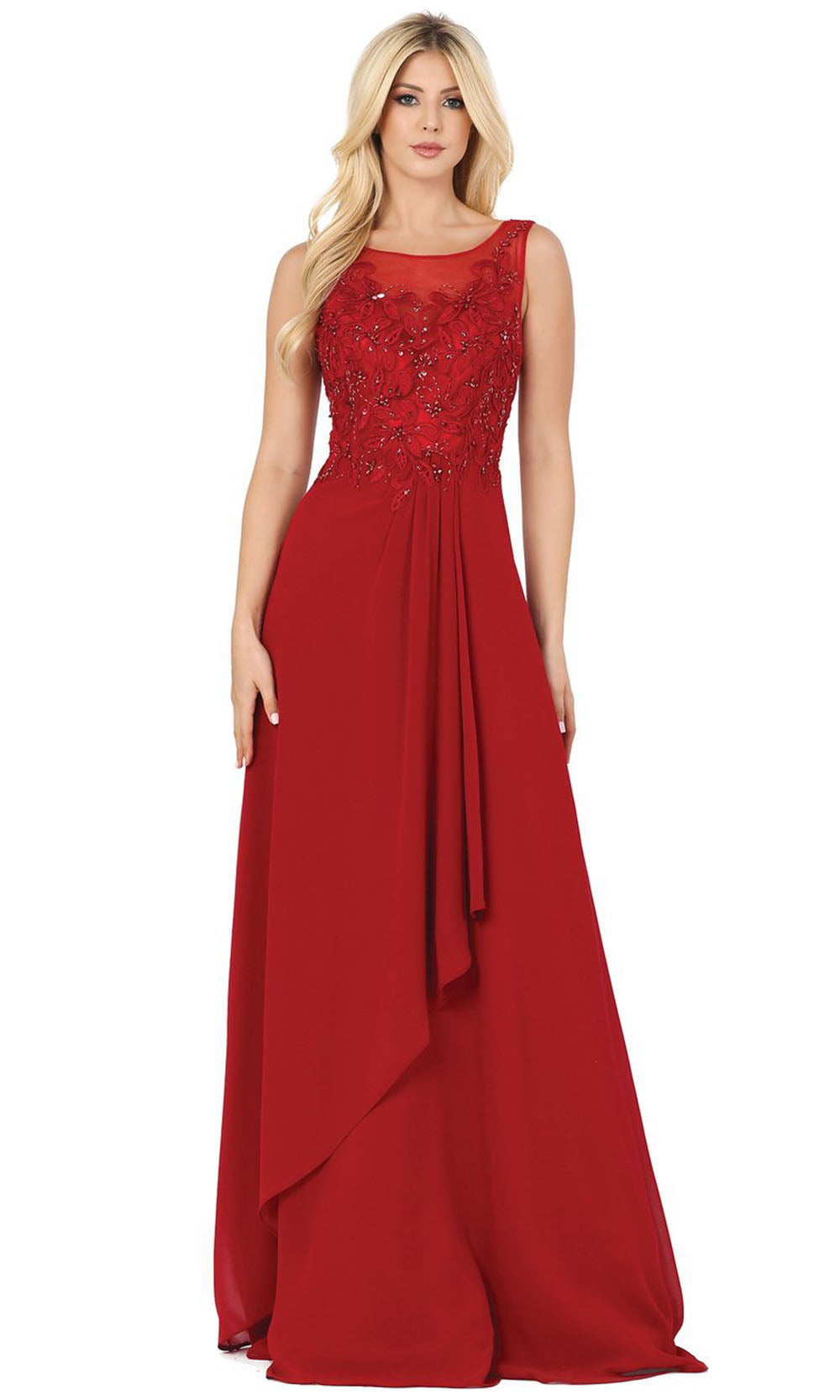 Dancing Queen - 2953 Embellished Bateau A-Line Dress In Red